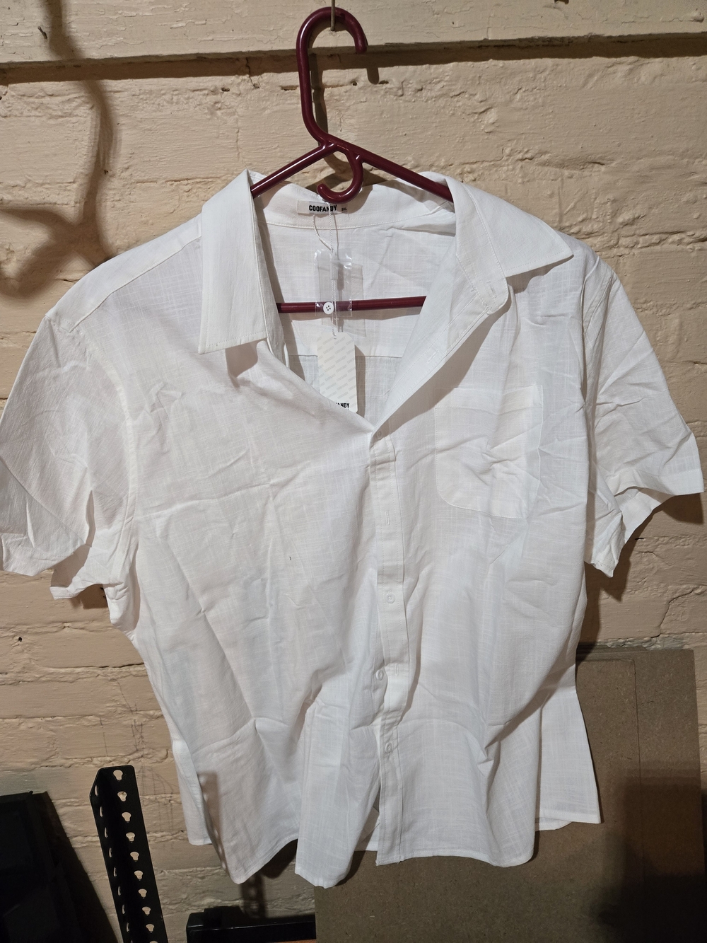 COOFANDY Button-Up Shirt XXXL White Cotton Short Sleeve Men's NWT